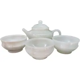 Чайный набор из белого нефрита "Чайная традиция" на 3 персоны, 4 предмета